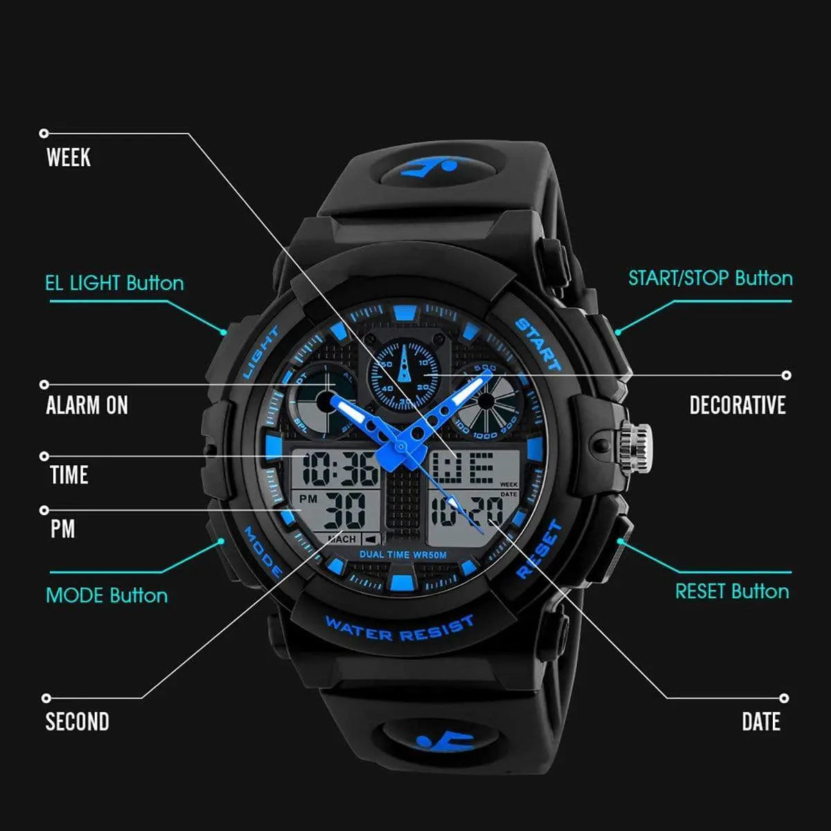 Skmei 1270 Original Analog Digital Multifunction Watch Waterproof wrist watch for Men