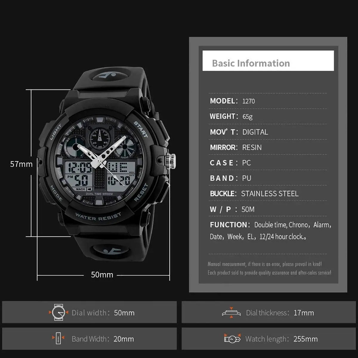 Skmei 1270 Original Analog Digital Multifunction Watch Waterproof wrist watch for Men