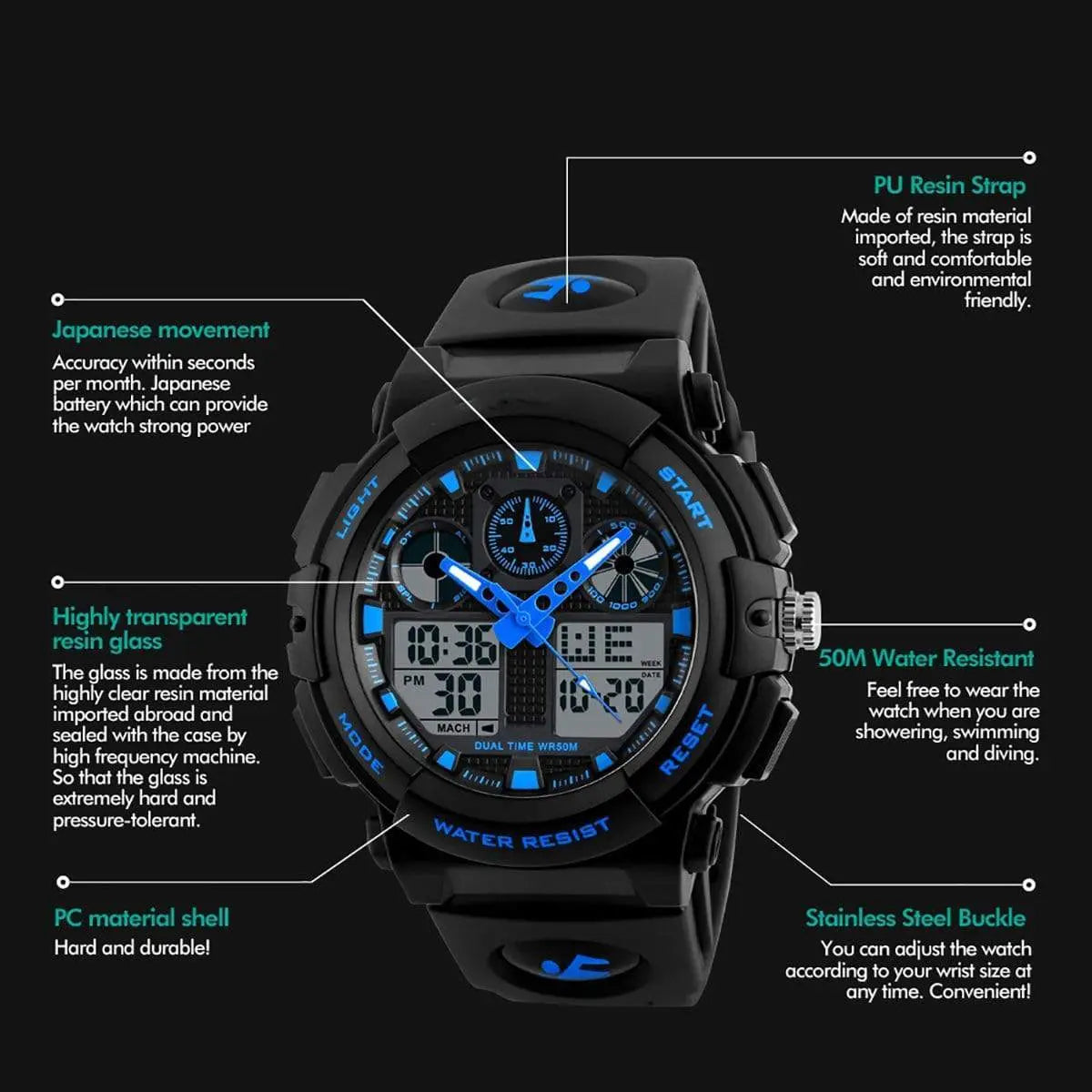 Skmei 1270 Original Analog Digital Multifunction Watch Waterproof wrist watch for Men
