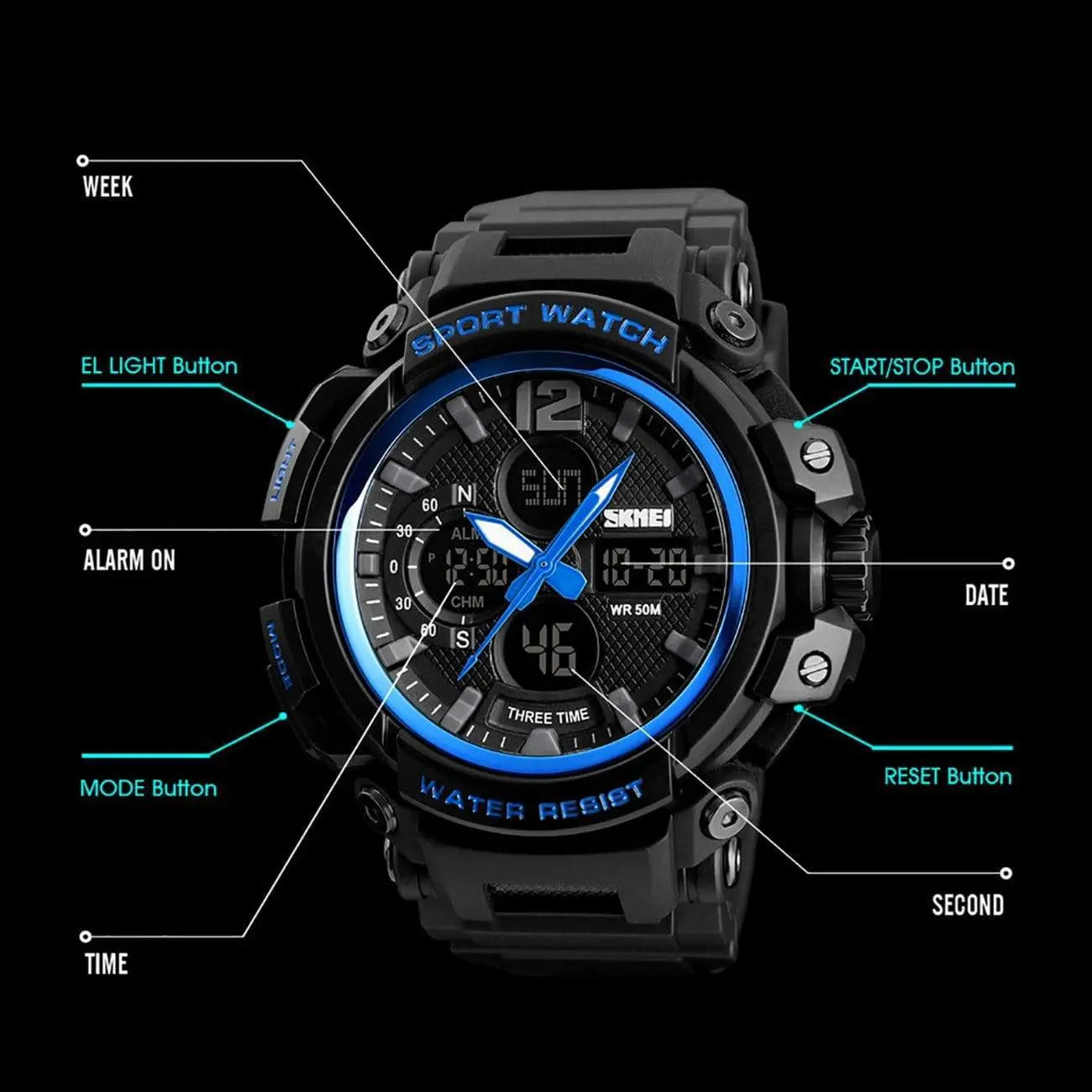 Skmei 1343 Original Analog Digital Waterproof sport watch for men