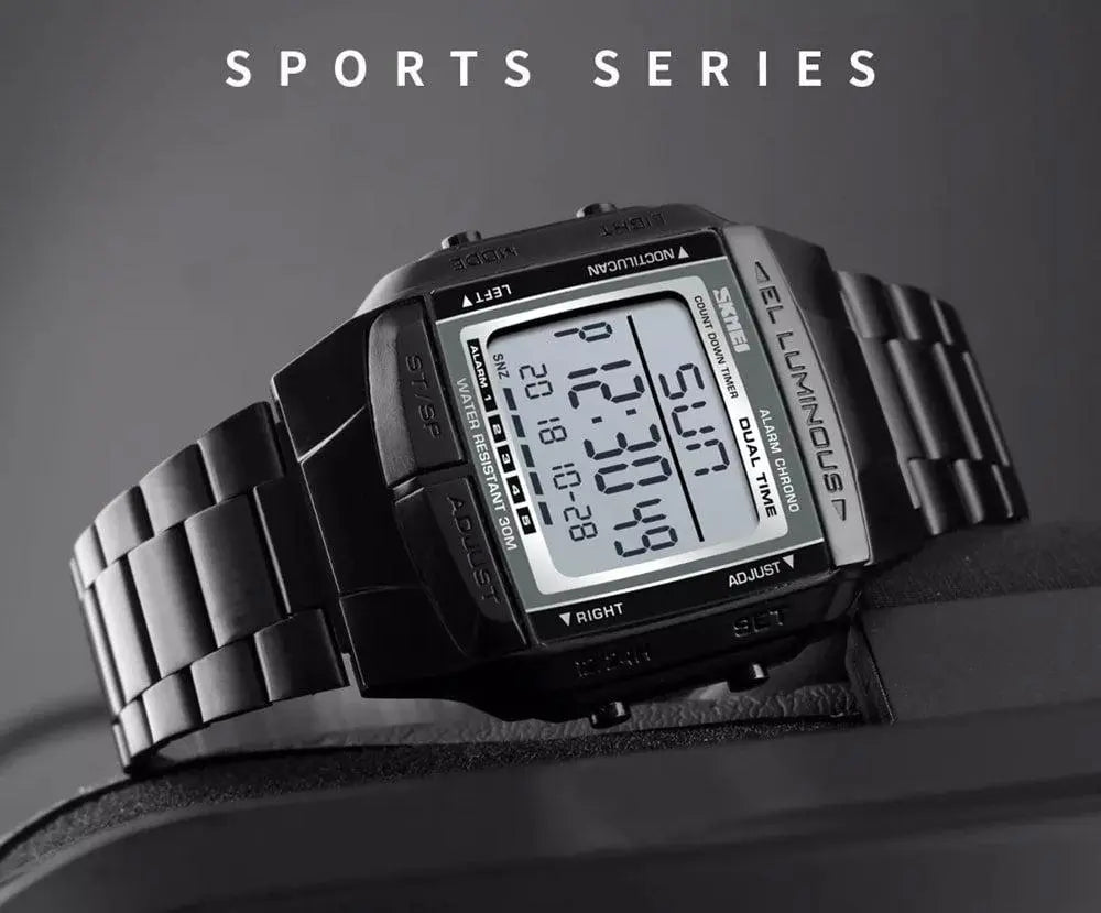 Skmei 1381 Original Steel Body Square Dial Luxury Digital Watch For Men