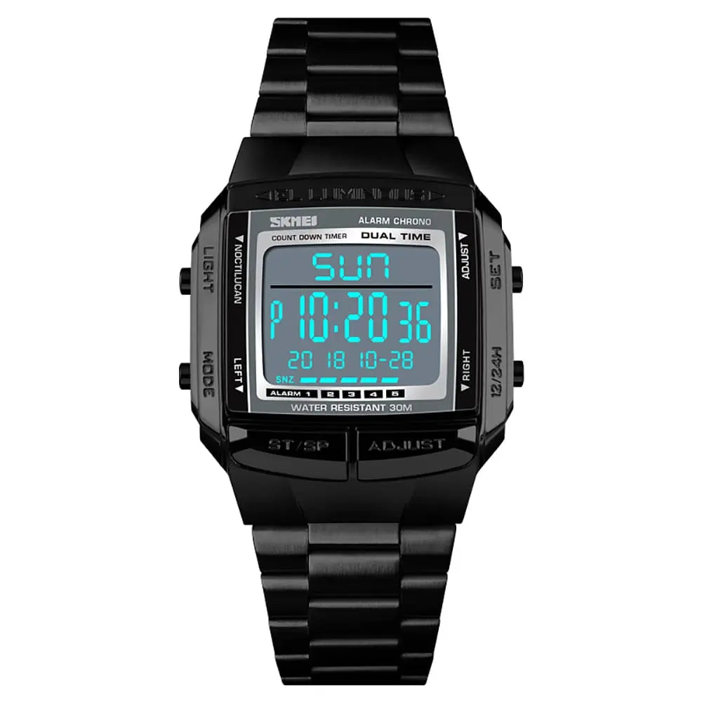 Skmei 1381 Original Steel Body Square Dial Luxury Digital Watch For Men