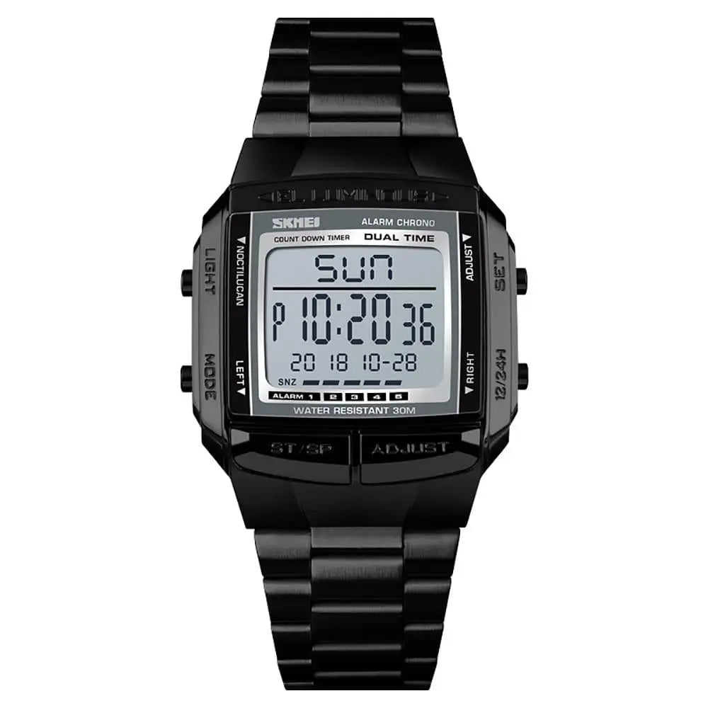 Skmei 1381 Original Steel Body Square Dial Luxury Digital Watch For Men