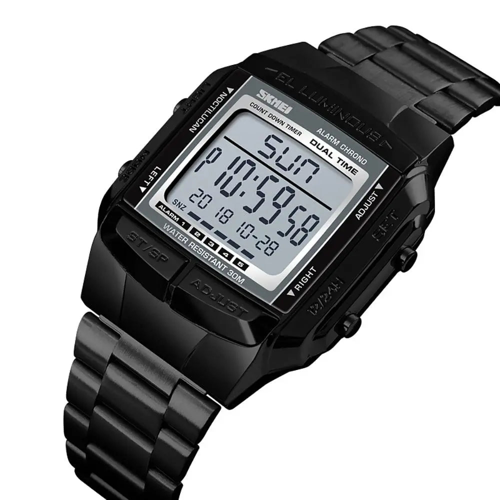 Skmei 1381 Original Steel Body Square Dial Luxury Digital Watch For Men