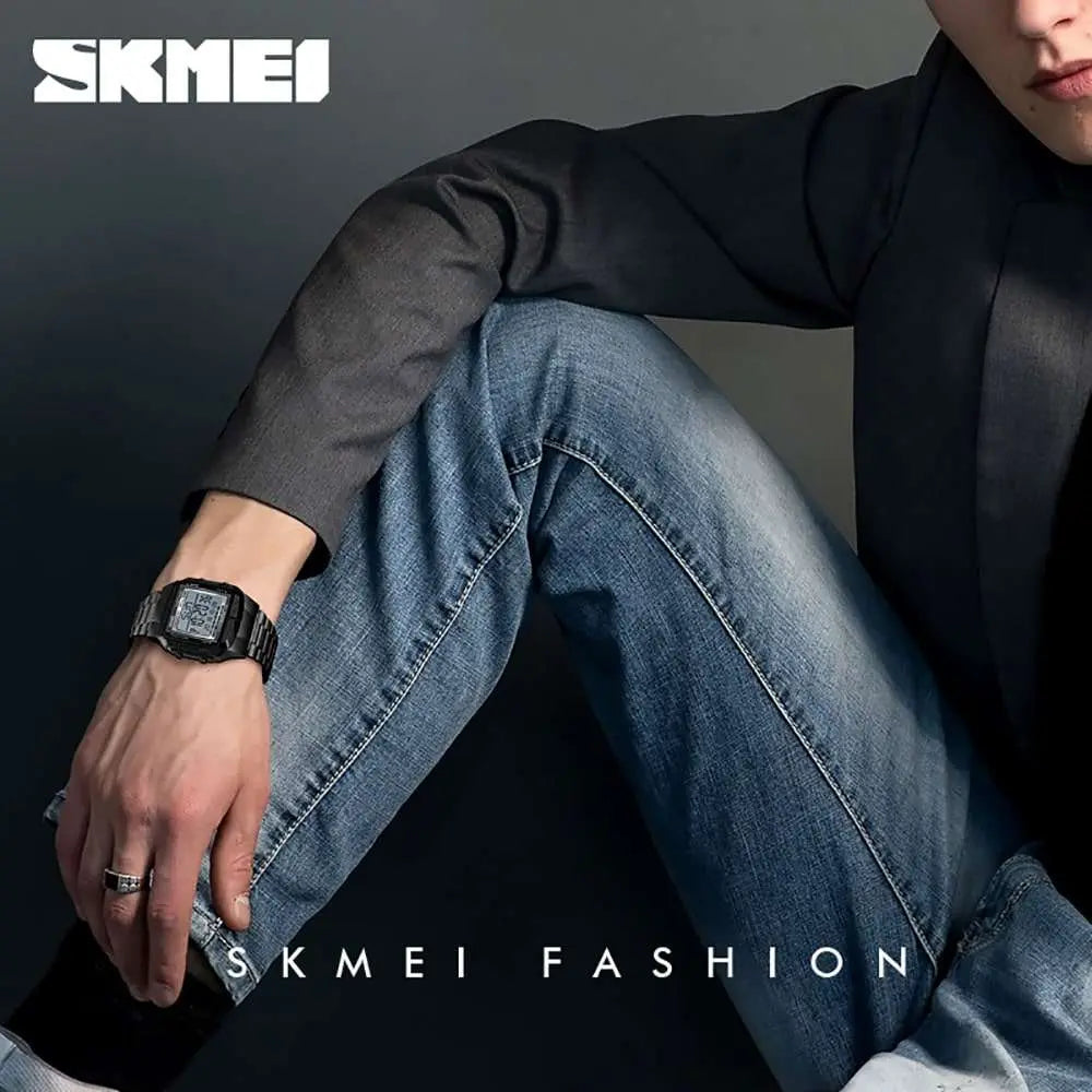 Skmei 1381 Original Steel Body Square Dial Luxury Digital Watch For Men