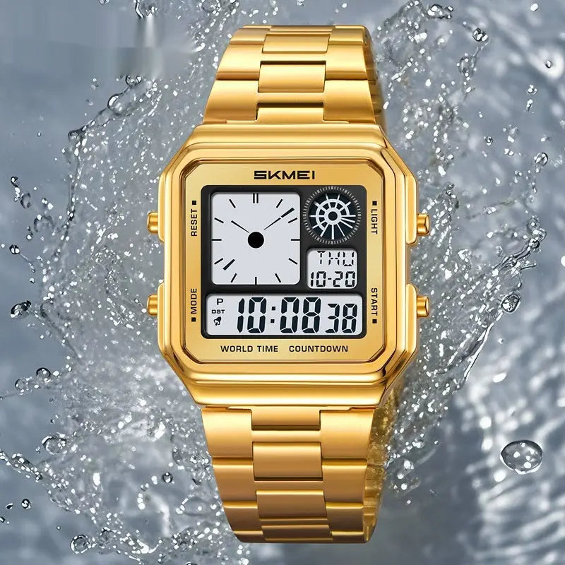 Skmei 2451 Square Steel-band Waterproof Alarm Clock Digital watch for Men
