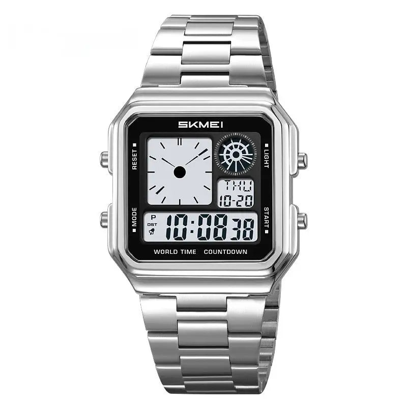 Skmei 2451 Square Steel-band Waterproof Alarm Clock Digital watch for Men
