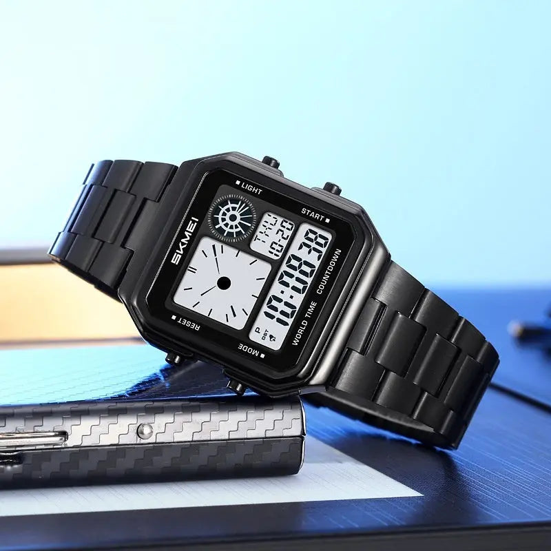 Skmei 2451 Square Steel-band Waterproof Alarm Clock Digital watch for Men