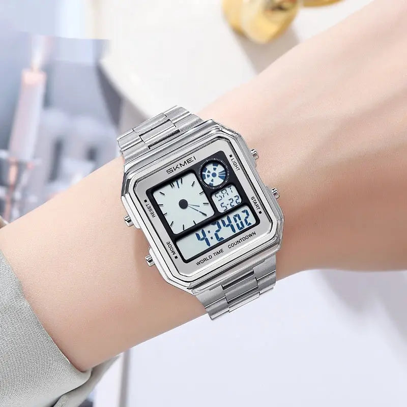Skmei 2451 Square Steel-band Waterproof Alarm Clock Digital watch for Men