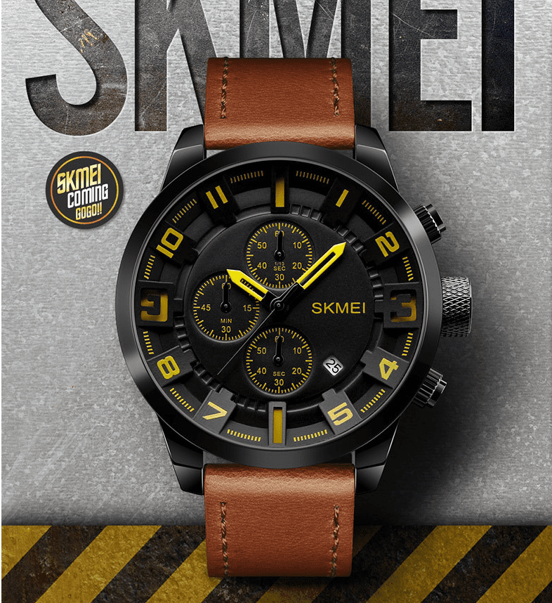 Skmei Chronograph Genuine Leather Quartz watch For Men 1309 Original