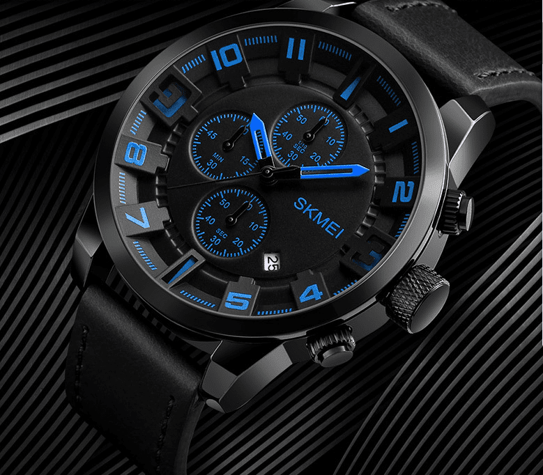 Skmei Chronograph Genuine Leather Quartz watch For Men 1309 Original