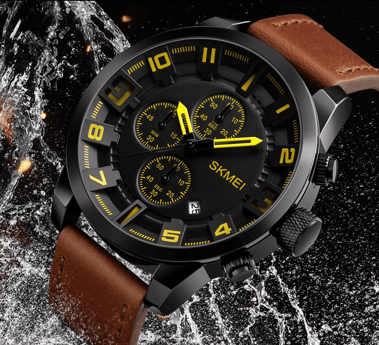 Skmei Chronograph Genuine Leather Quartz watch For Men 1309 Original