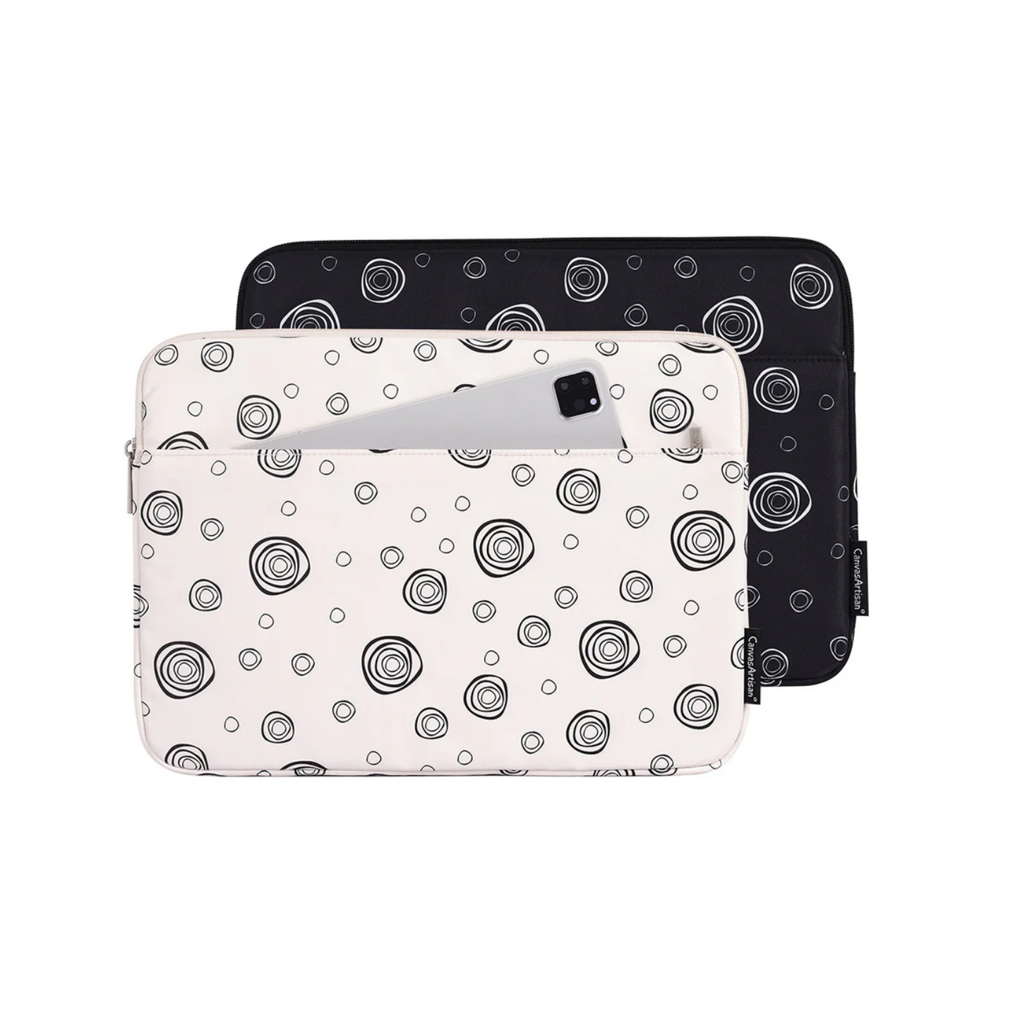 Concentric Circle Design Waterproof Laptop Sleeve with Front Pocket – Fits 11–15" Devices