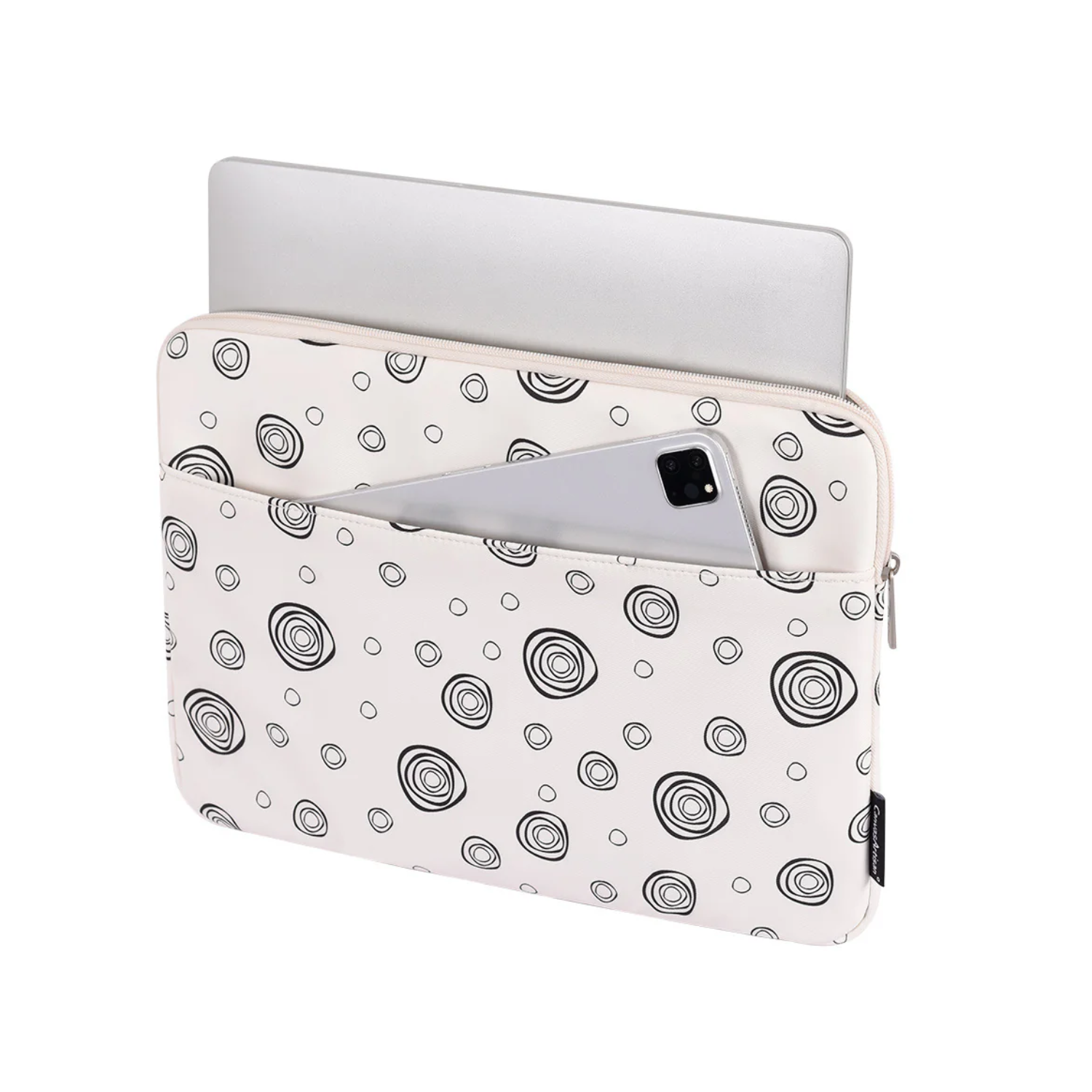 Concentric Circle Design Waterproof Laptop Sleeve with Front Pocket – Fits 11–15" Devices