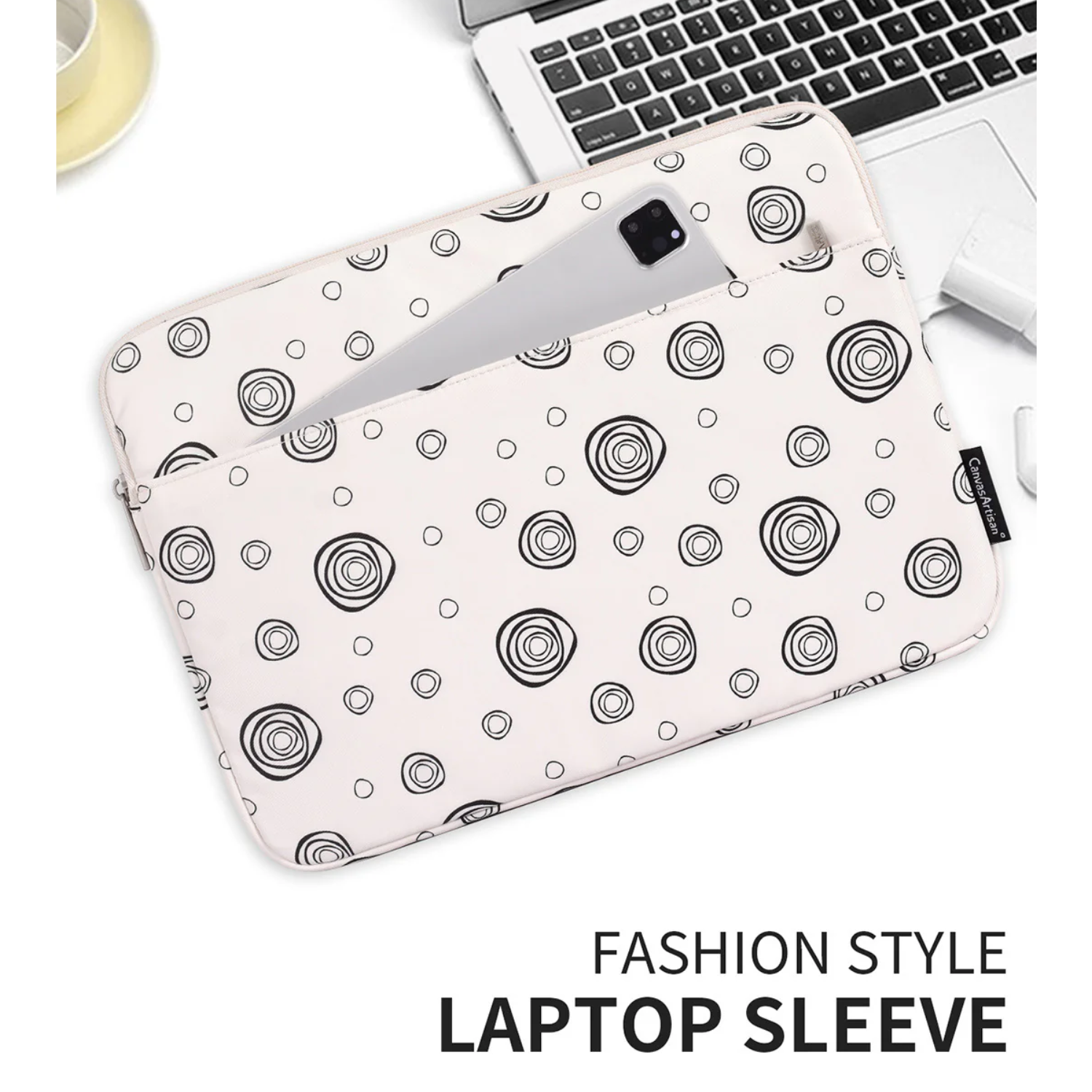Concentric Circle Design Waterproof Laptop Sleeve with Front Pocket – Fits 11–15" Devices