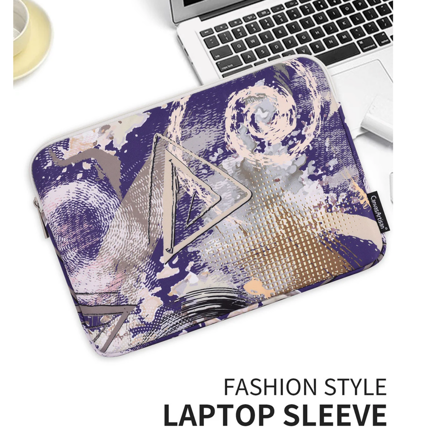 Shockproof Laptop Sleeve – 11" to 15" Water-Resistant Case with Purple Geometric Storm Print