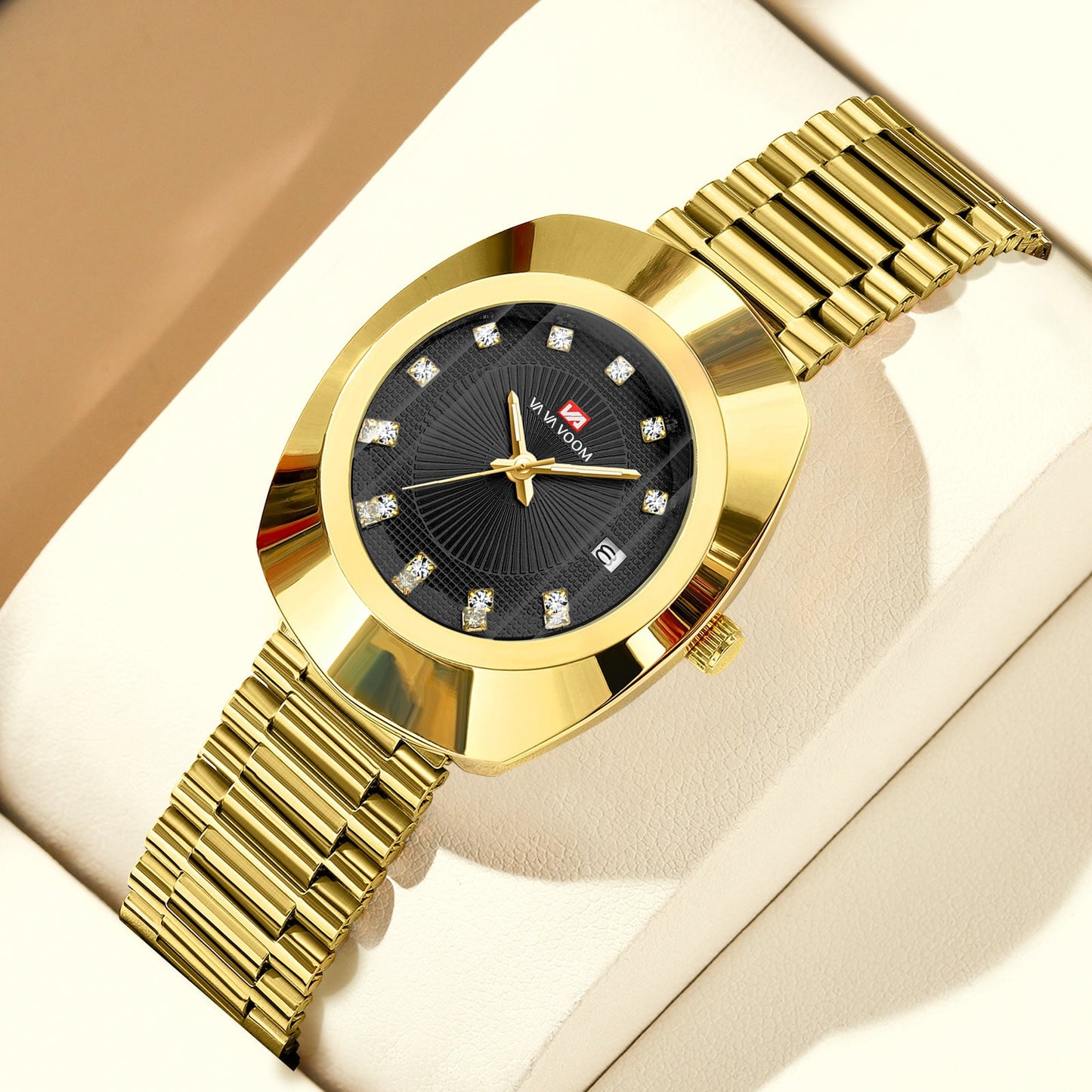 Va Va Voom Couple Quartz Watch Yellow Gold Diamond Waterproof Steel Belt Watch