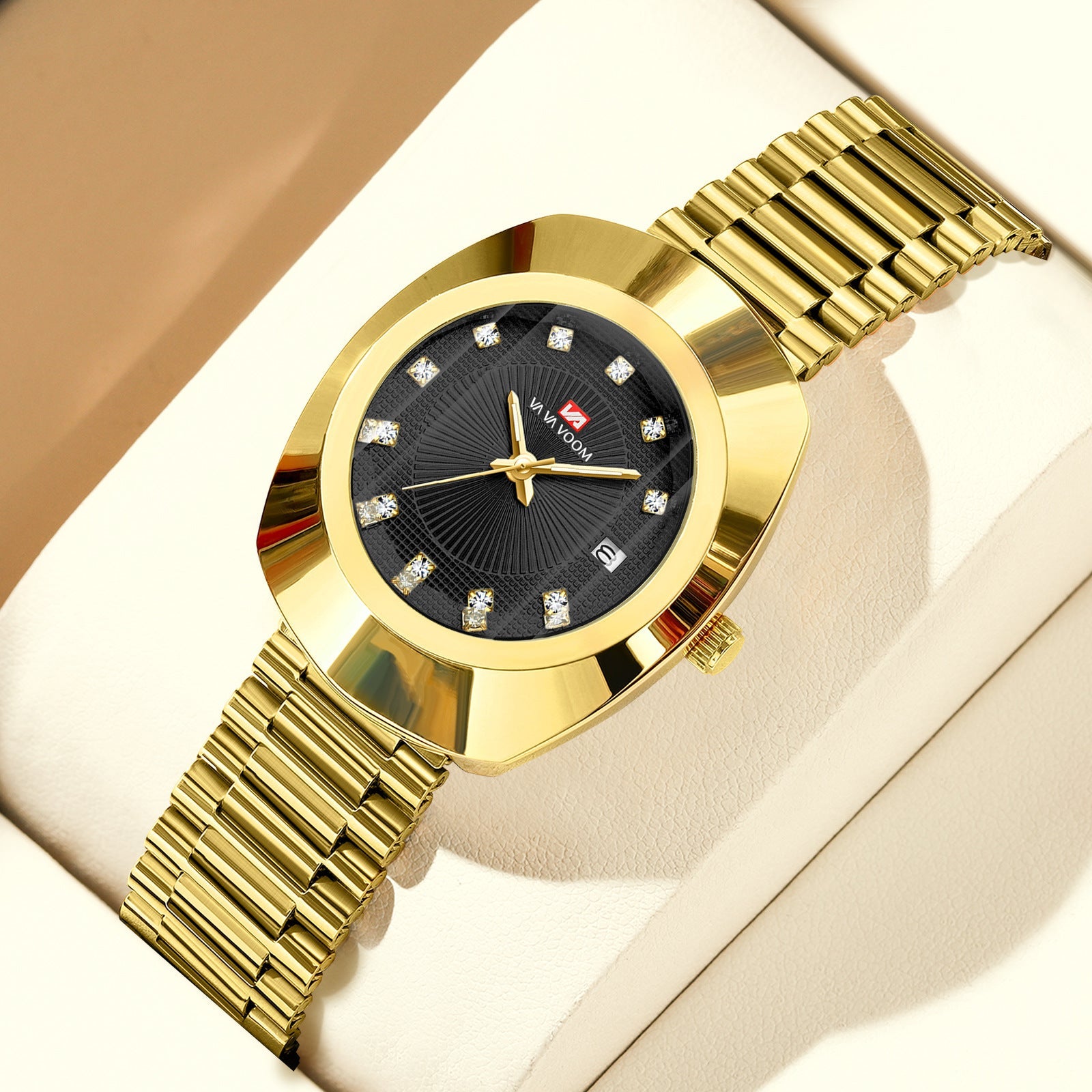 Va Va Voom Couple Quartz Watch Yellow Gold Diamond Waterproof Steel Belt Watch