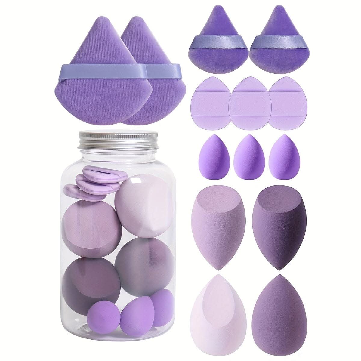14pc Velvet Makeup Sponge Set with Storage Jar