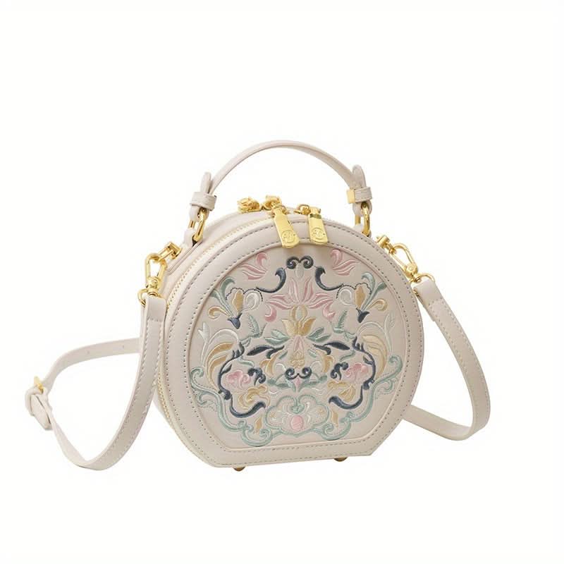 Striped PU Round Shoulder Bag – Vintage-Inspired Messenger
