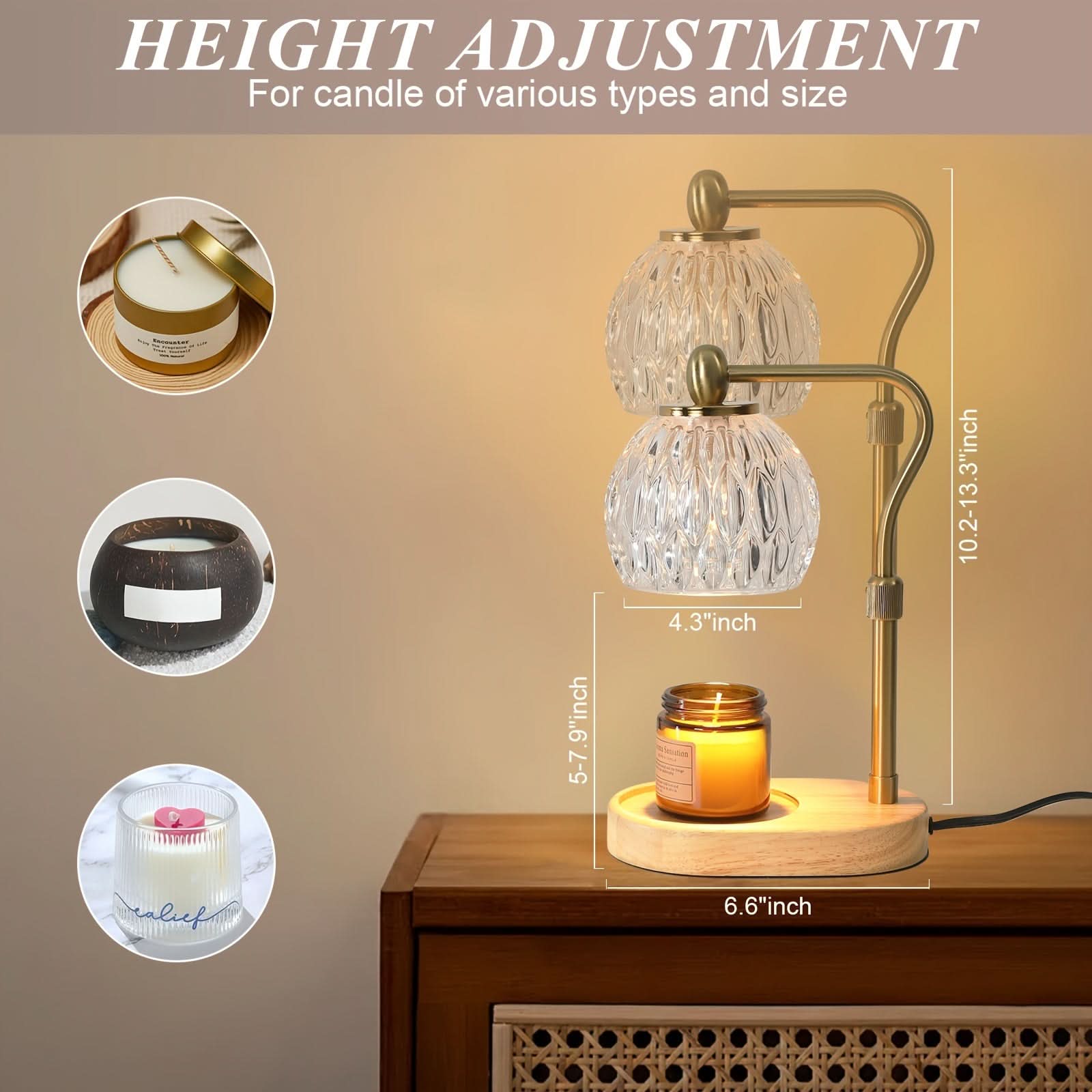 Adjustable Glass Candle Warmer Lamp with Timer