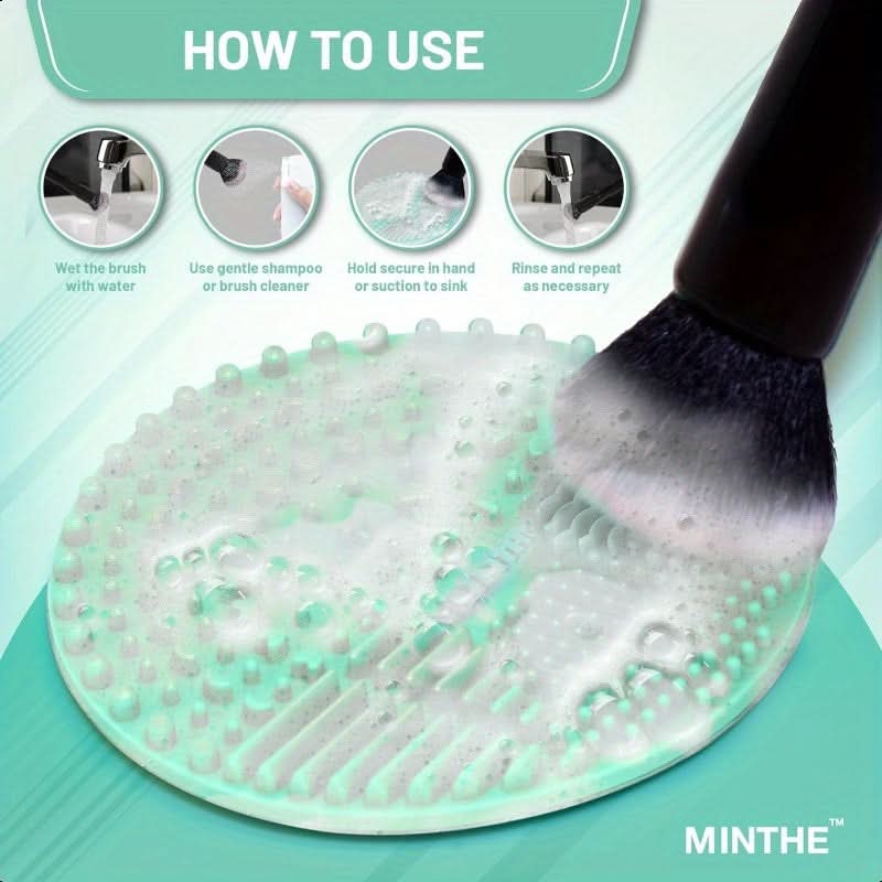 Minthe  2-Pack Silicone Makeup Brush Cleaning Mat – Portable Teal Brush Cleaner with Suction Cups
