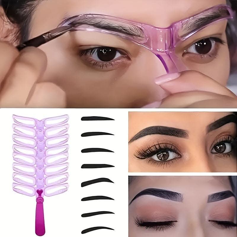 8pc Eyebrow Shaping Template Kit With Handle - For Perfectly Shaped Brows