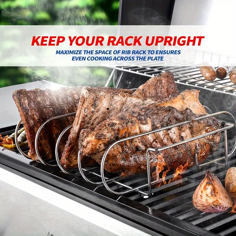 5-Slot Stainless Steel Rib Rack for Grilling
