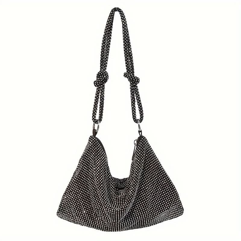 Rhinestone-Embellished Evening Clutch – Sequins, Adjustable Strap