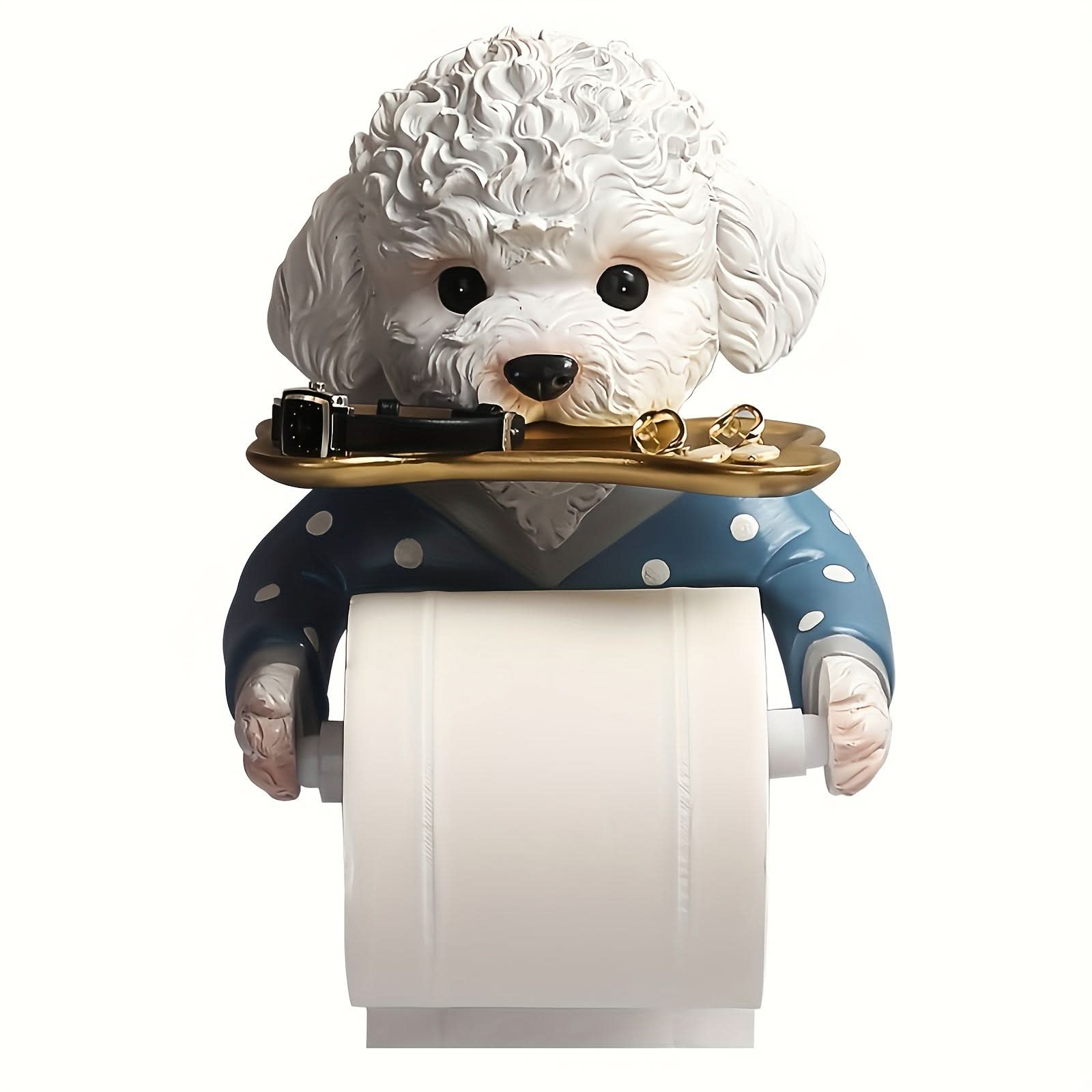 Cute Dog Wall-Mounted Toilet Paper Holder – Resin Bathroom Tissue Dispenser