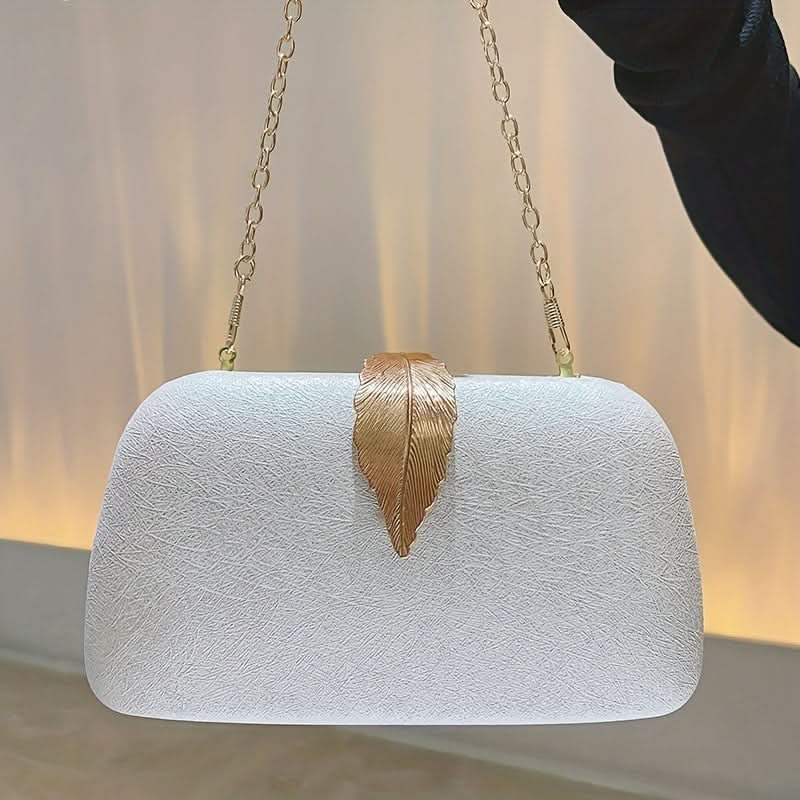 White Leaf Decor Faux Leather Clutch Bag