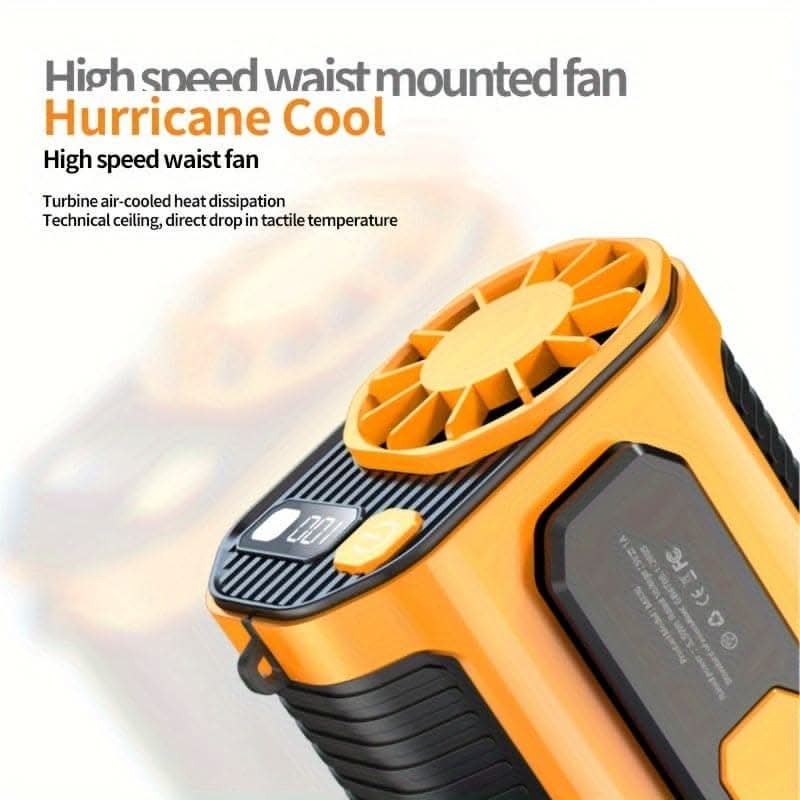5000mAh Portable Waist Clip Fan – Rechargeable USB Fan with Flashlight