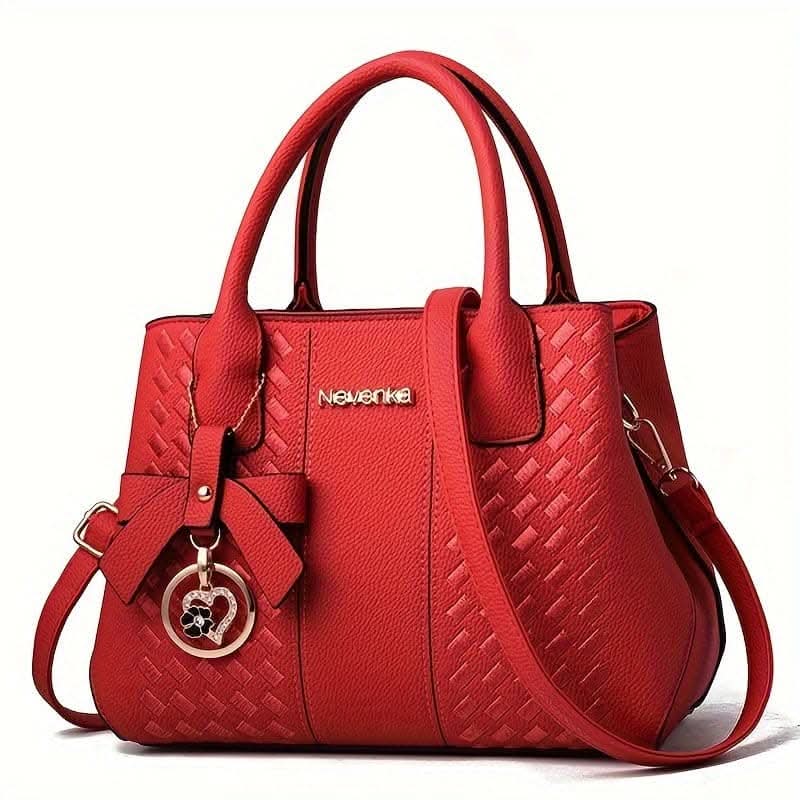 Embroidery Handbag in solid color with Elegant Top Handle