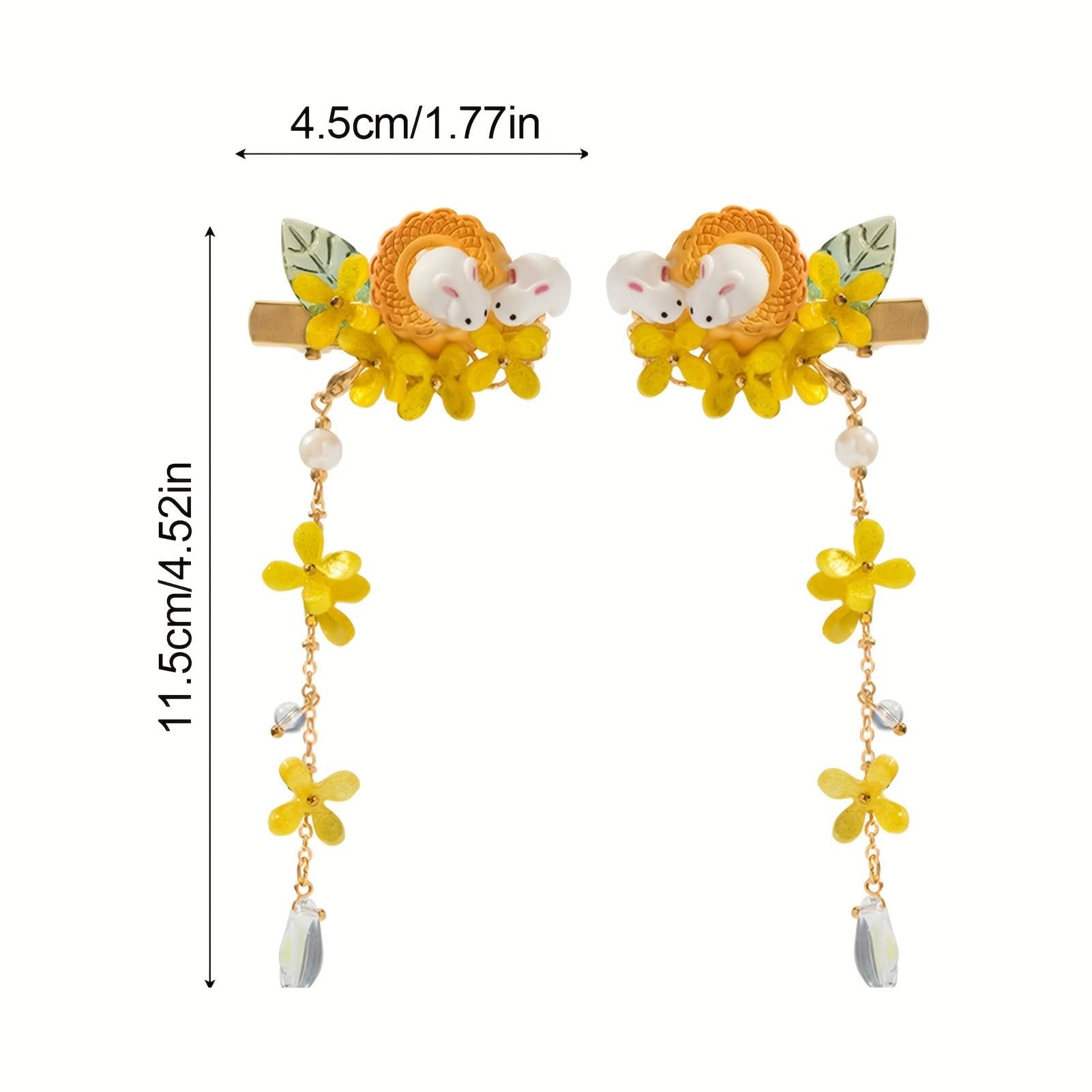 Chinese Rabbit Mooncake Tassel Hair Clip