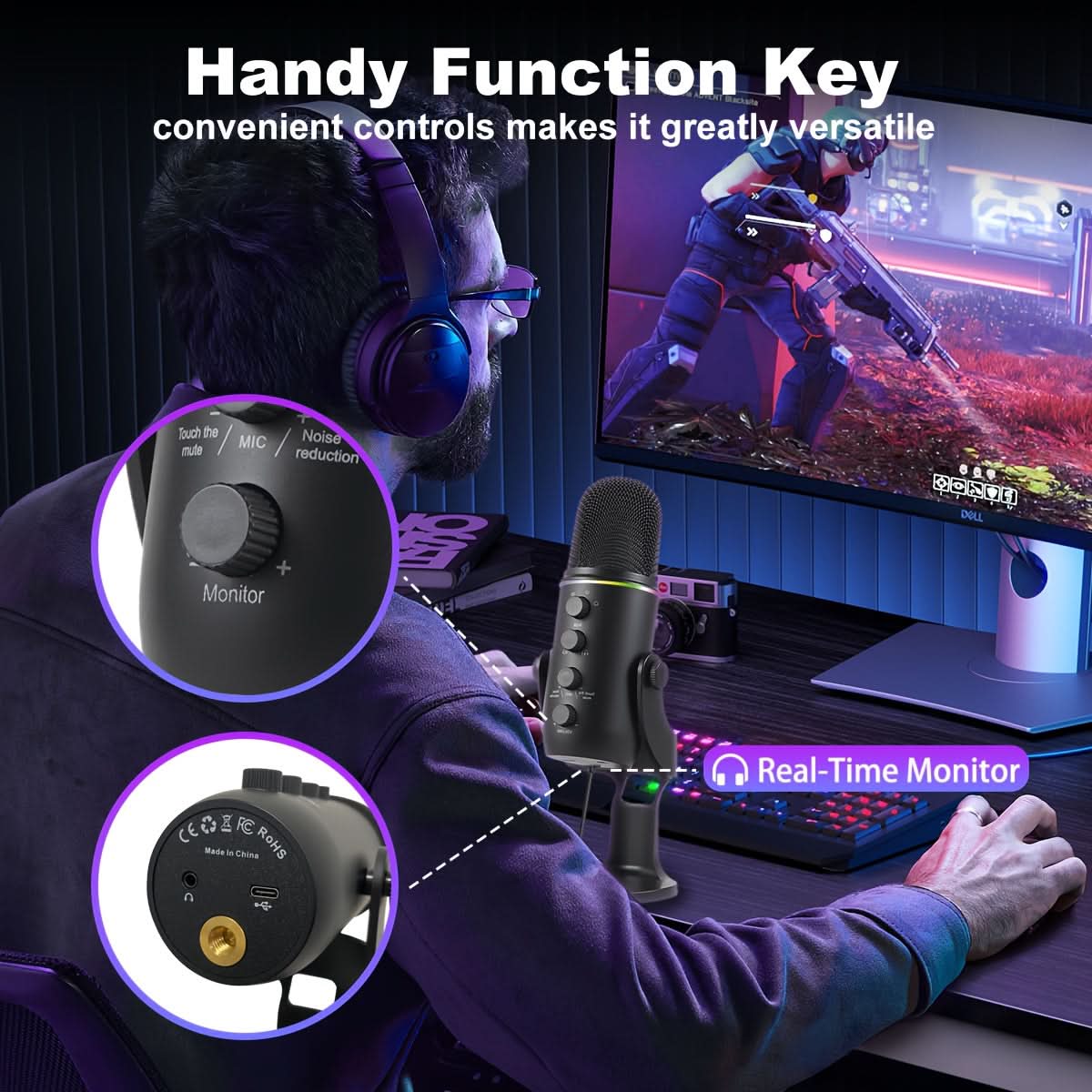 USB Condenser Microphone with RGB Lighting