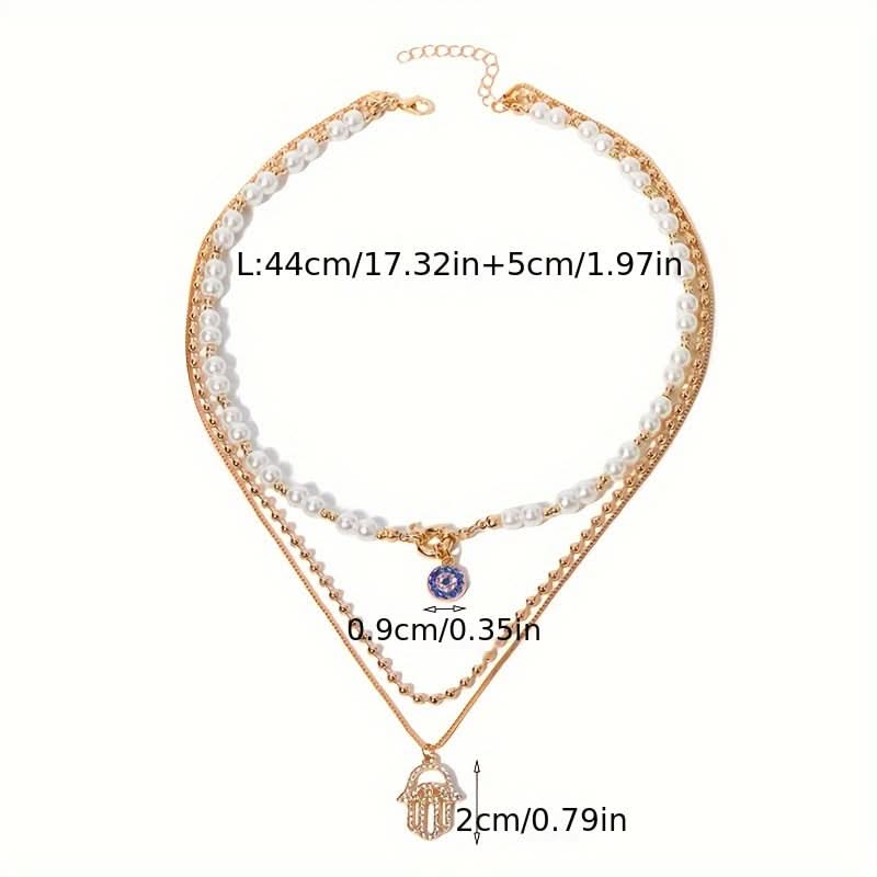 Elegant Layered Hamsa Necklace with Rhinestones