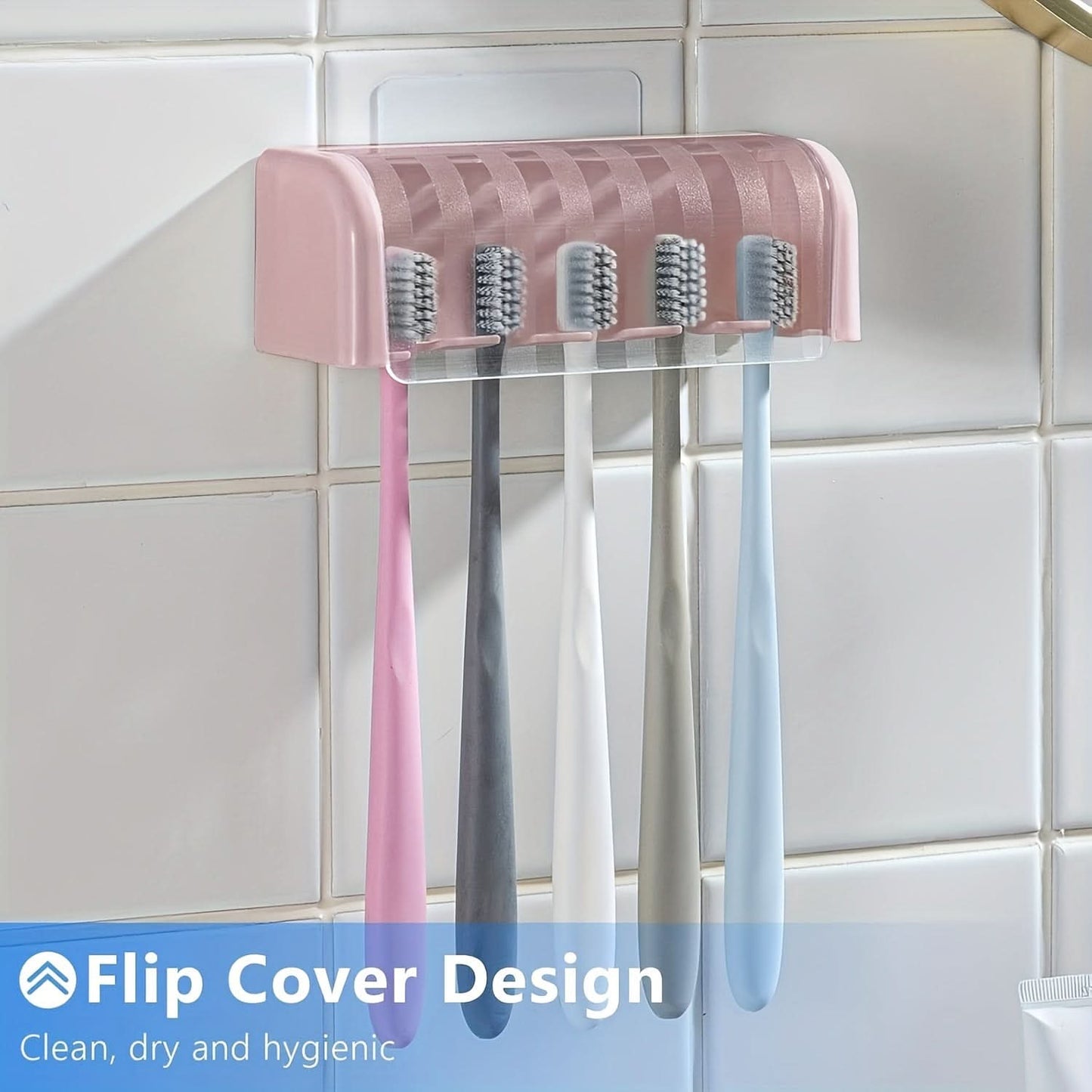 5-Slot Wall-Mounted Toothbrush Holder with Cover