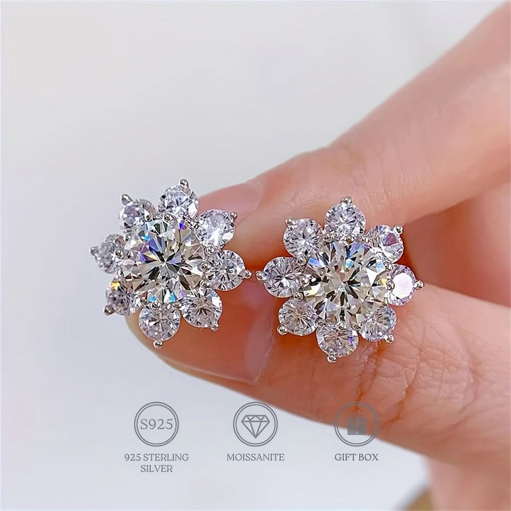 Sterling Silver Moissanite Flower Stud Earrings