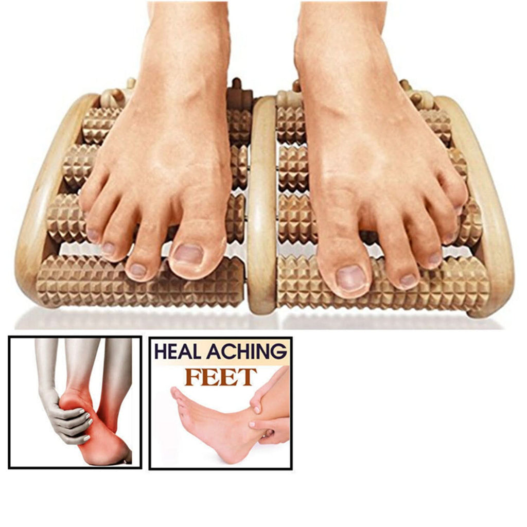 Wooden Dual Foot Massager Roller for Pain Relief