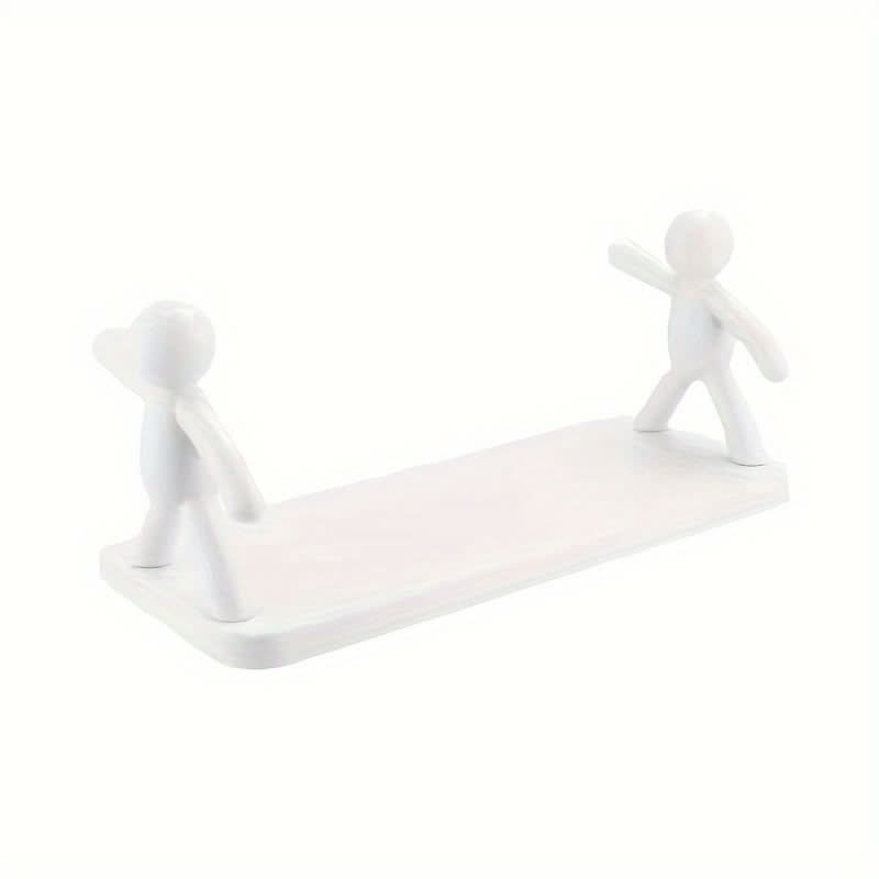 Cute White Figurine Wall-Mounted Storage Rack – No Drilling Needed