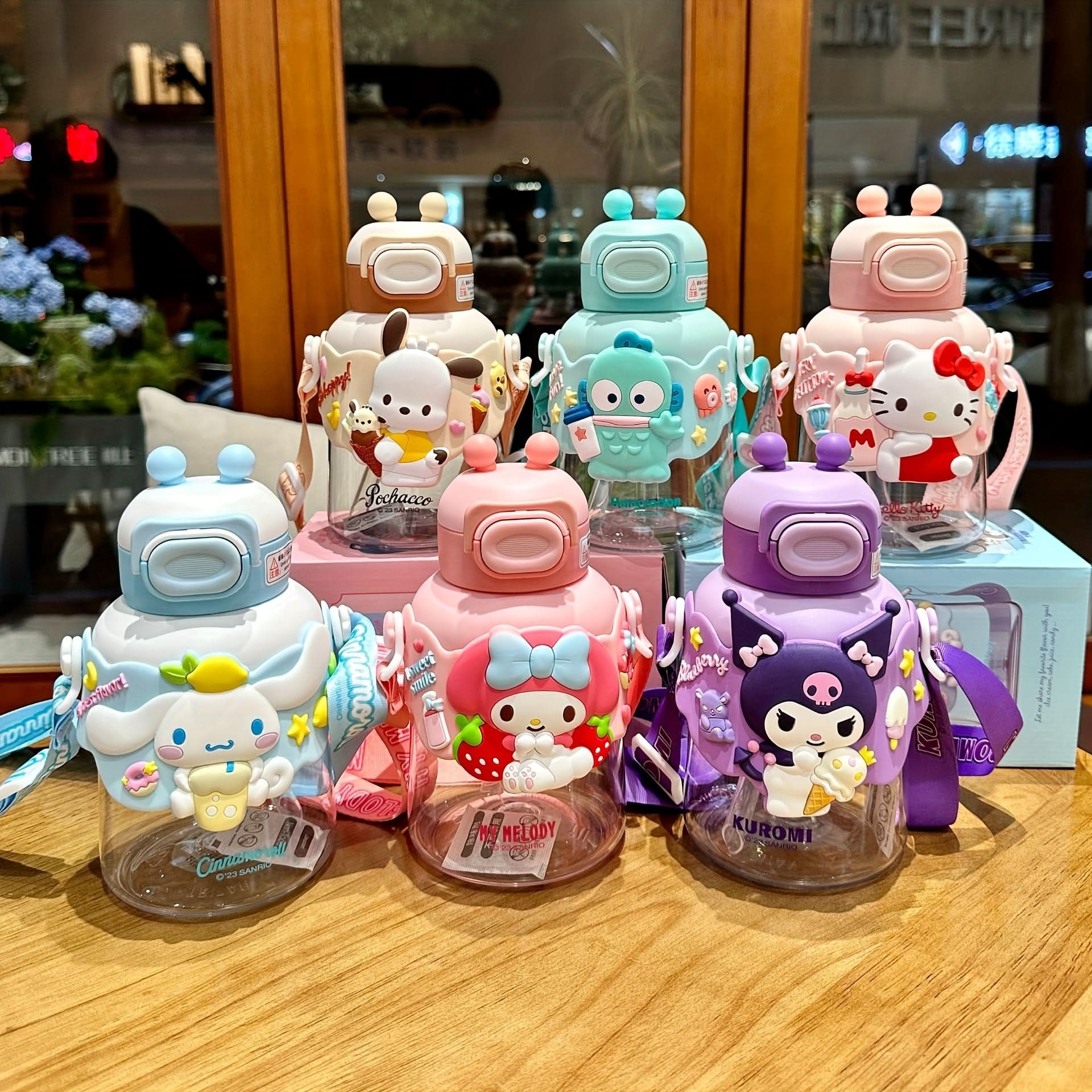 Sanrio Cartoon Character Water Bottle with Straw