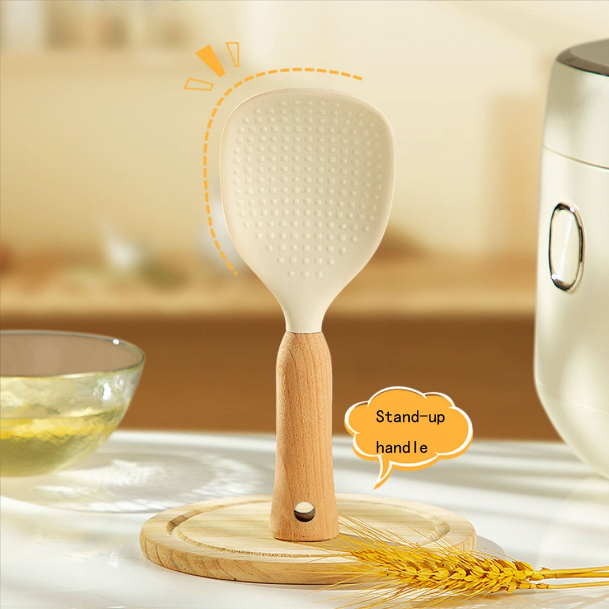 Premium Silicone Rice Spoon with Wooden Handle – Non-Stick & Heat-Resistant