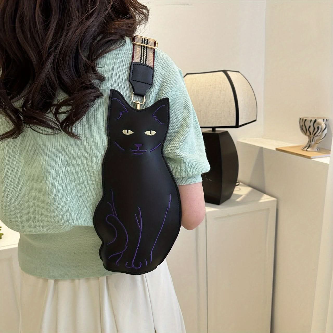 Whimsical Black Cat Shaped Crossbody Bag