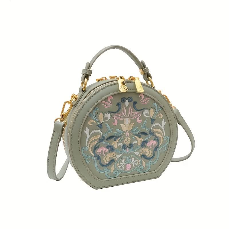 Striped PU Round Shoulder Bag – Vintage-Inspired Messenger
