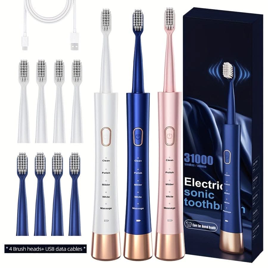 Ultrasonic Electric Toothbrush Kit – Rechargeable USB, 5 Modes, Waterproof