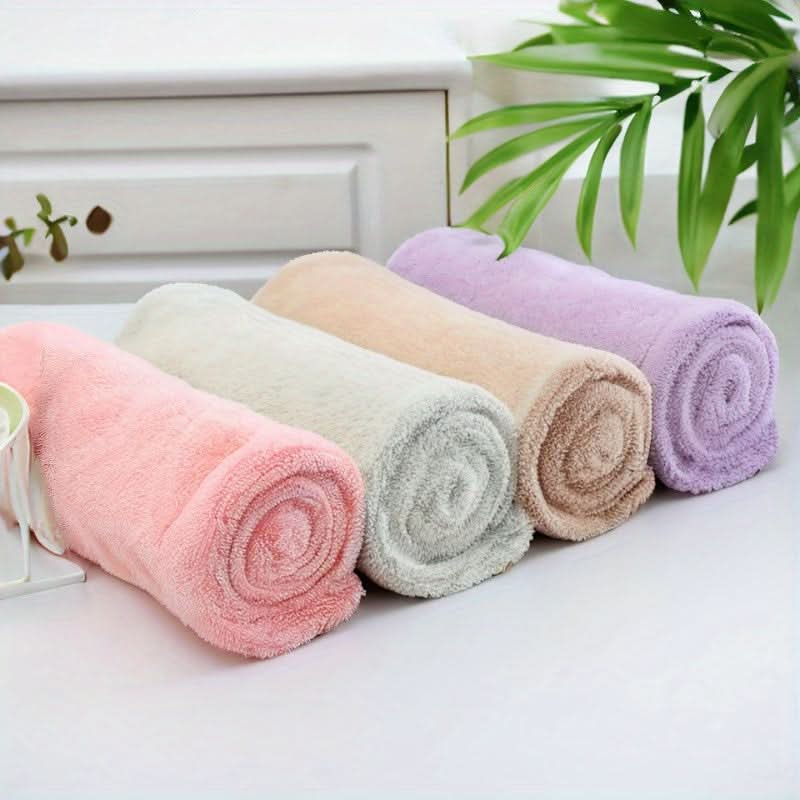 Ultra-Soft Coral Fleece Hair Drying Towel – Quick-Dry, Odor-Free, Cute Bear Button