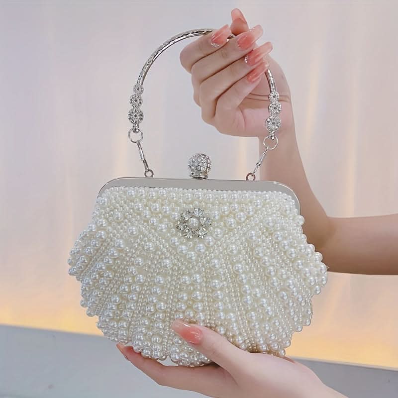 Elegant Floral Handle Wedding Clutch, Metal Chain