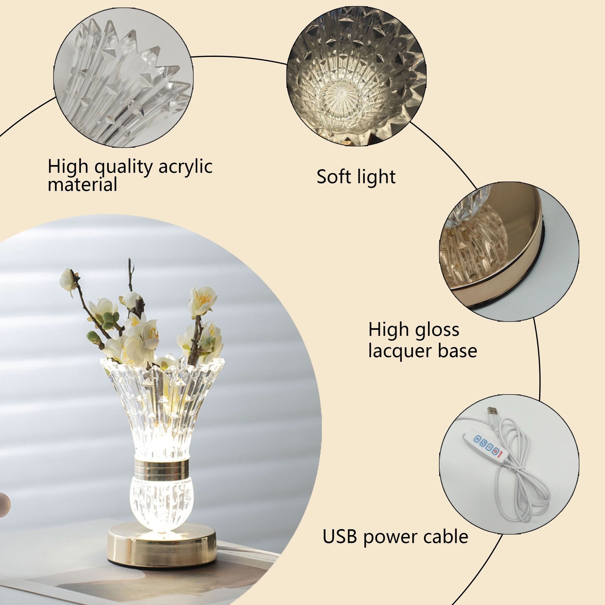 Modern LED Crystal Table Lamp - 3-Color Dimmable Lighting
