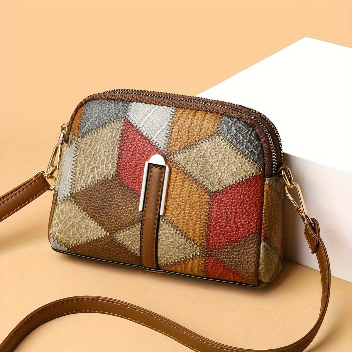 Mini Colorblock Crossbody Bag – Retro Rhombus Print