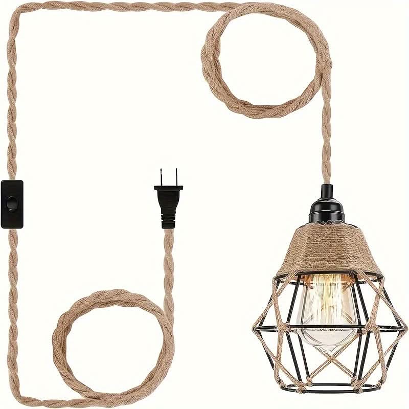 11.5ft Rustic Hemp Rope Pendant Light
